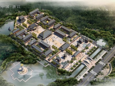 海南寺院重建规划布局鸟瞰图