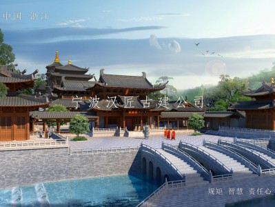 海南寺院重建规划设计方案鸟瞰图—积福禅寺